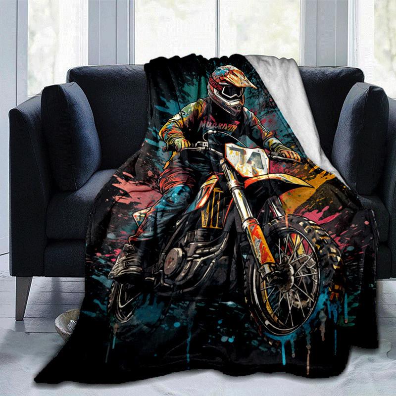 1pc Motorcycle Printing Lightweight Flannel Blanket, Comfortable and Warm Blanket, for Camping Sofa Bed and Couch Office, Suitable for Gift B