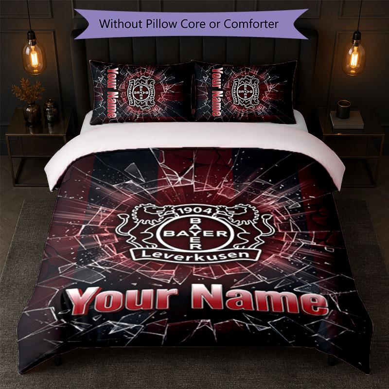 Bayer Leverkusen Football Custom Name Text Bedding Set 1 Duvet Cover+2 Pillowcases Soccer Logo Personalized Gift For Special Occasion Bedroom Decor