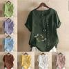Women's Fashion Dragonfly Prined RoundNeck Short Sleeve T-shirt Casual Cotton Linen Graphic Shirt Leisure Loose Summer Blouse Tops