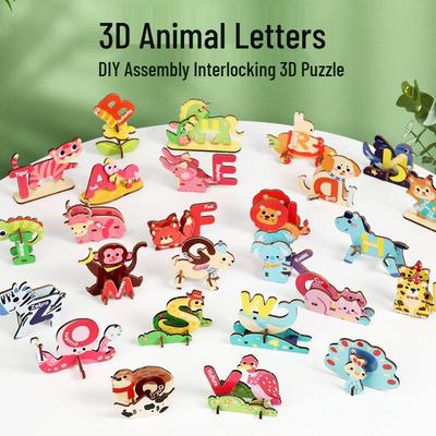 3D мультяшная животная головоломка: Игрушка для раннего развития младенцев с 26 английскими буквами