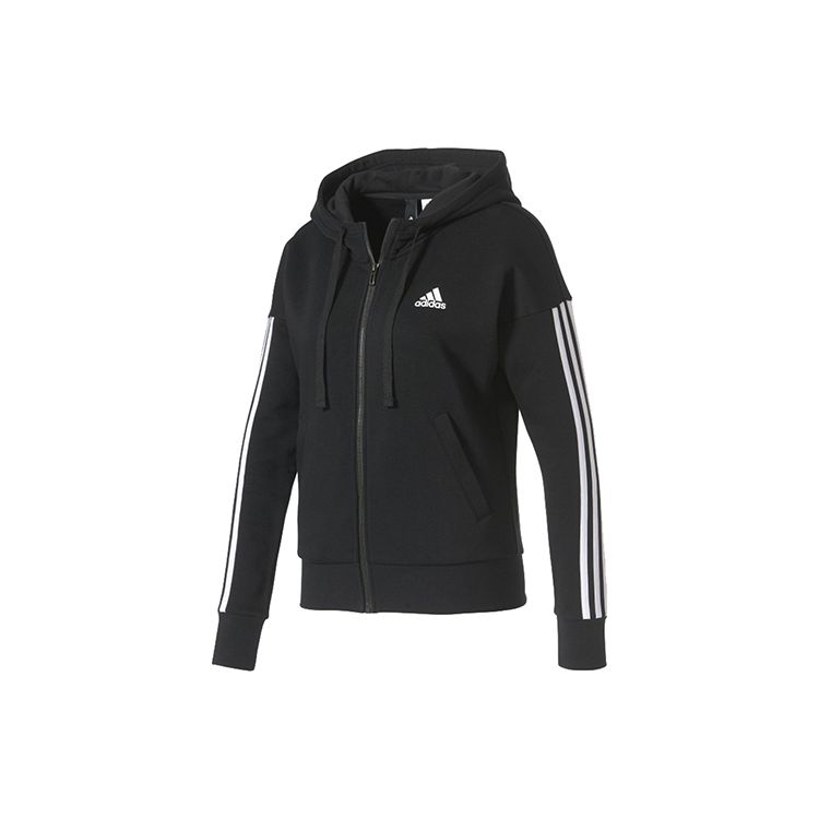 adidas Женская куртка для тренировок и бега Essentials с 3 полосками, на молнии, с капюшоном, Черный S97059
