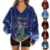 Women's Fashion Casual Long Sleeve Christmas Printed V-Neck Top Sweatshirt