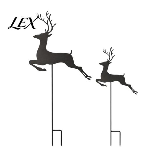 Holiday Decorative Stakes 2Pcs/Set Christmas Elk Garden Stake, Black Reindeer Silhouette Yard Art, Leaping Deer Ground Stake Flower Bed Sign