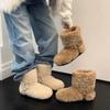 Женские зимние ботинки из натуральных волос с круглой головой, теплые, на флисе, с новой пряжкой-ремнем, нескользящие, теплые, из шерсти и хлопка