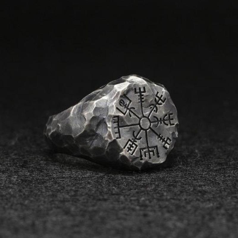 Retro Viking Mythology Rune Snowflake Compass Totem Men's Punk Fashion Bracelet Ring
