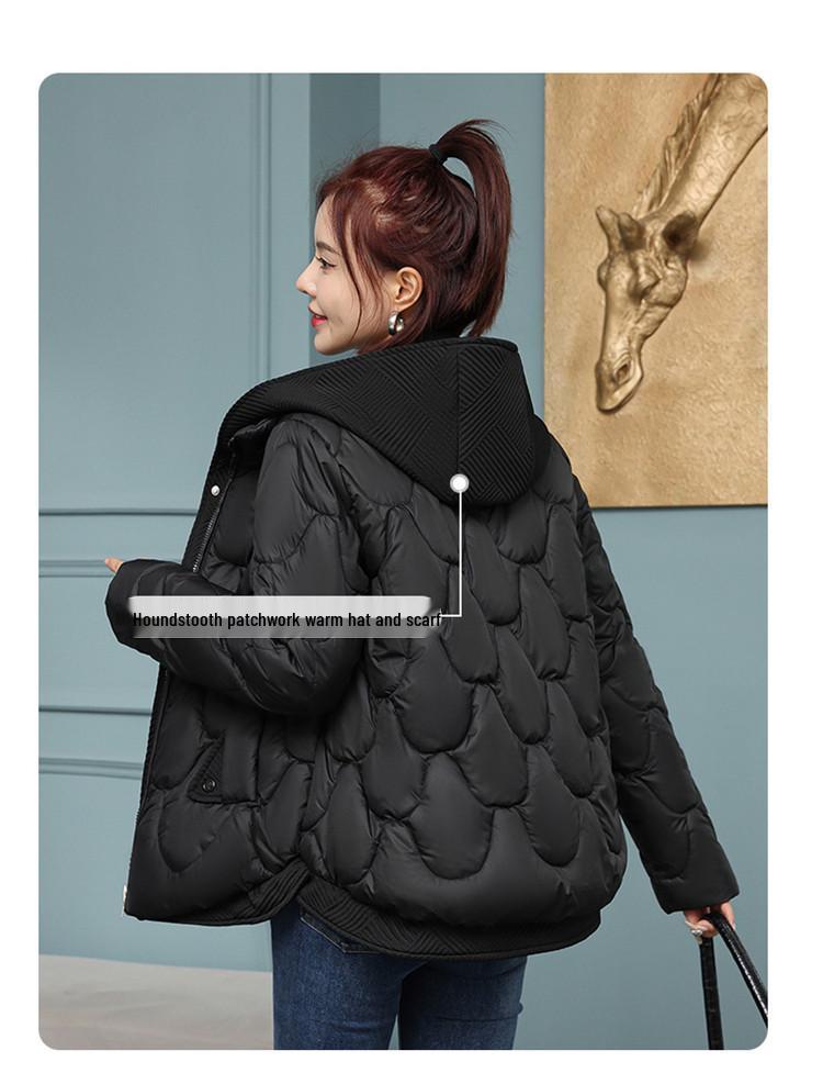 Женская зимняя пуховая хлопковая куртка: Имитация двухслойного стиля, Маленький, Короткий, Свободный крой, В корейском стиле, Дизайн пальто-булочки