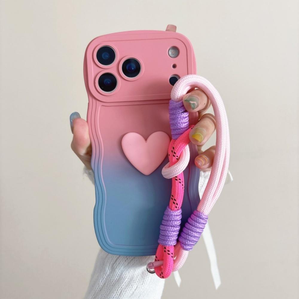 Чехол-браслет с градиентом в виде волны для iPhone 17 Pro Max Air 16 14 15 Plus 12 13 11 X XR XS, ремешок-шнурок, чехол из мягкого ТПУ с рисунком сердца