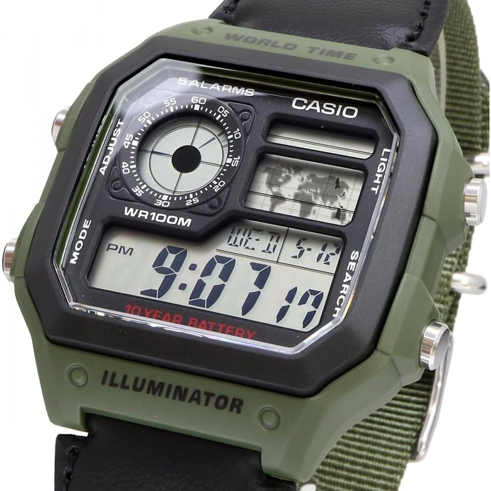 Casio Цифровые часы Мировое время Зеленые Ae 1200whb 3bv