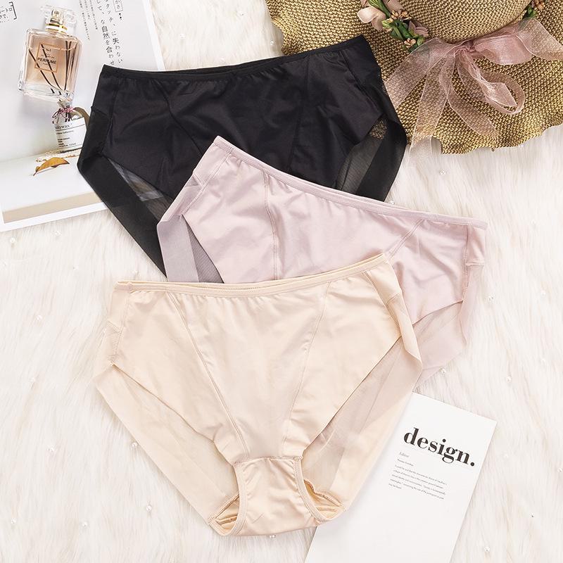 «Женские бесшовные сетчатые трусы Ice Silk со средней посадкой»: Дышащие, сексуальные и удобные, с промежностью из чистого хлопка».