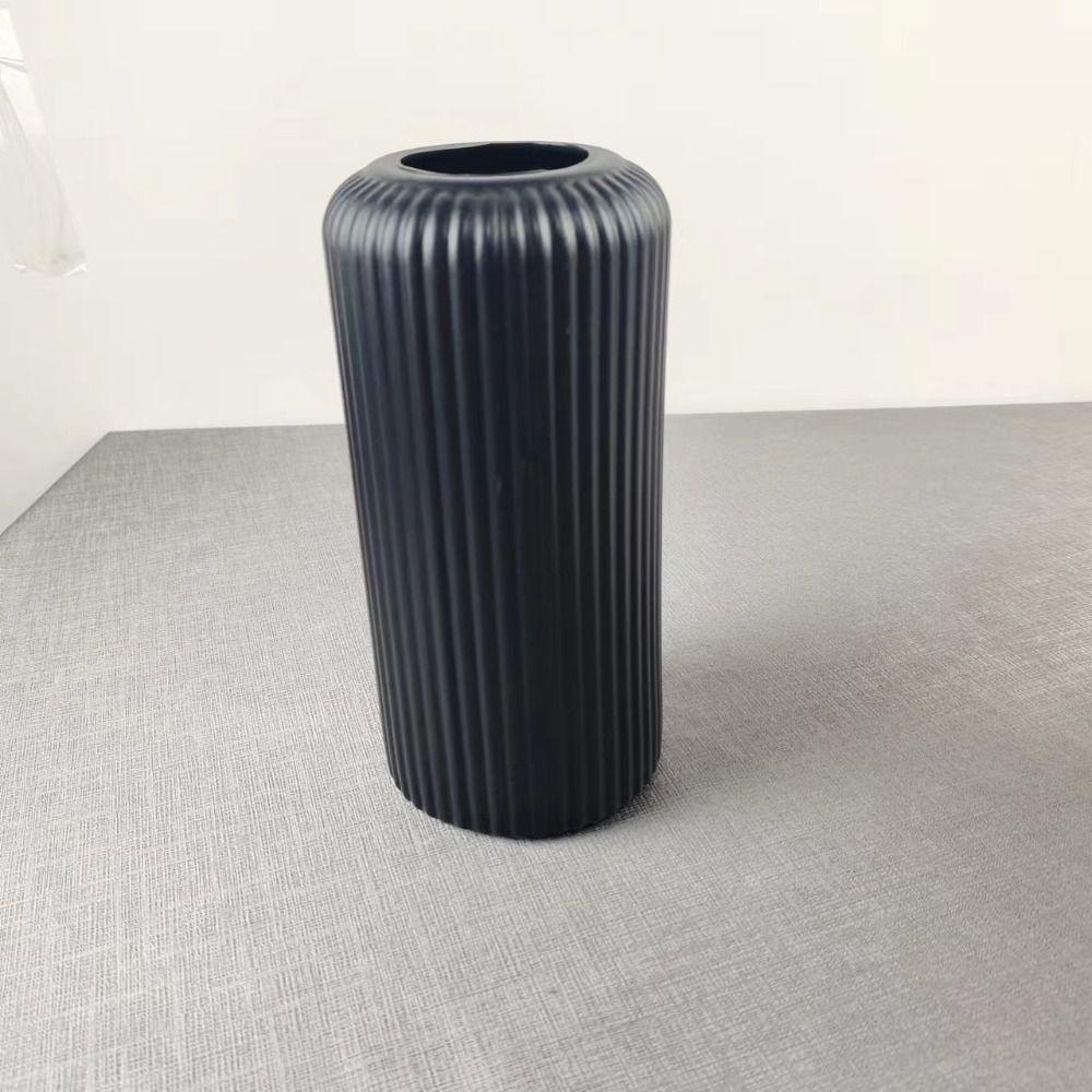 Striped Plastic Vase Ceramic-Like Flower Pot Container Floral Arrangement Living Room