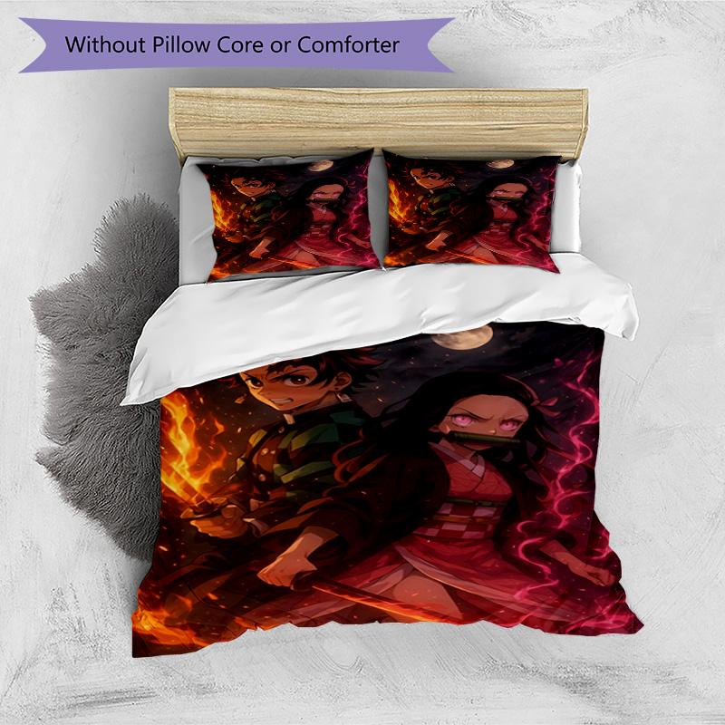 3pcs Duvet Cover Set (1*Duvet Cover + 2*Pillowcase, Without Core), Demon Slayer Print Bedding Set, Bedroom Decor, All‑Season, Birthday Gift