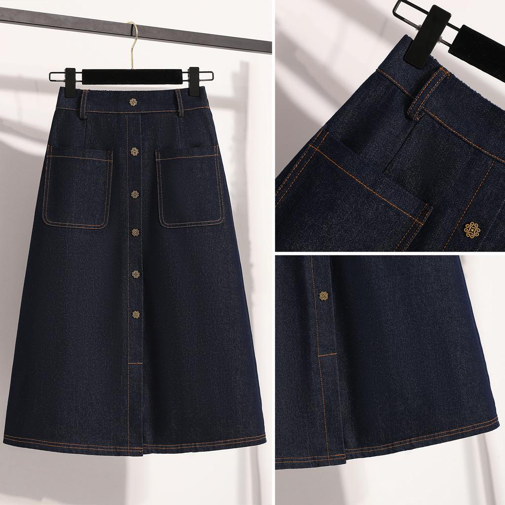 DIMANAF 2025 Эластичные джинсовые юбки больших размеров Женские А-силуэта Модная свободная юбка с высокой талией Винтажная макси