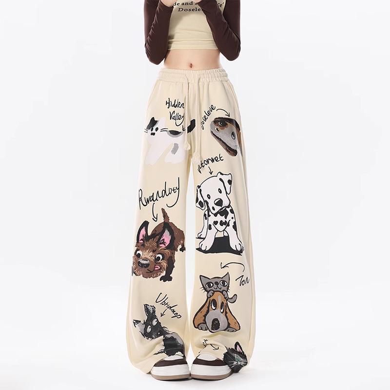 Повседневный шикарный дизайн, узор, мешковатые прямые брюки, женские, с высокой талией, на шнуровке, корейская мода, весна-осень, свободные брюки