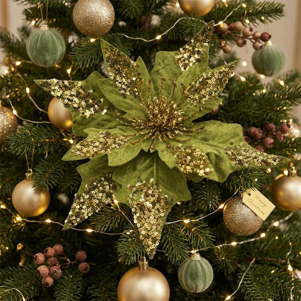 Realistic Artificial Christmas Flower Sequined Simulation Glitter Flower Tabletop Display