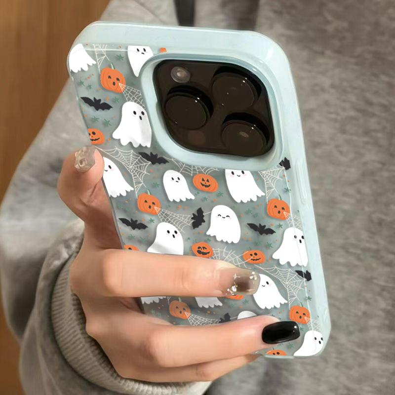 Чехол для телефона с принтом тыквы и привидений на Хэллоуин для iPhone 17 16 11 15 14 13 12 Pro Max 15 16 Plus 17 Air Folds Текстурированный Бампер