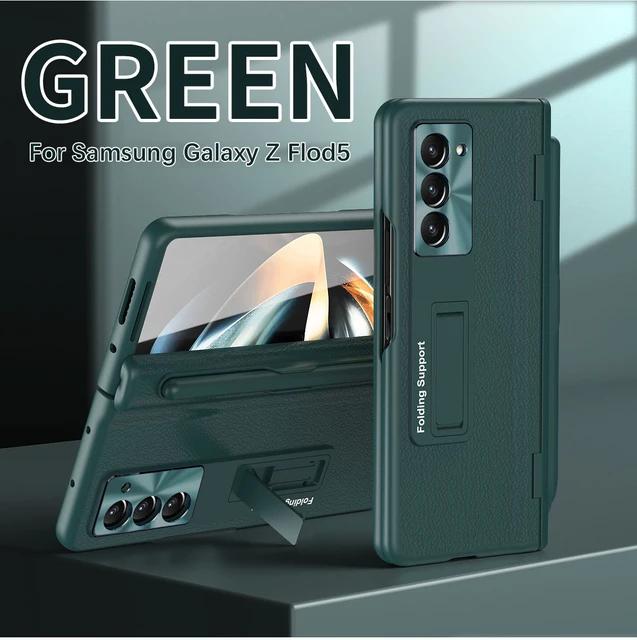 With Touch Pen Case For Samsung Galaxy Z Fold 7 Leather Hinge Fold 6 5 4 Screen Protector Tempered Film Folding Kickstand Cover