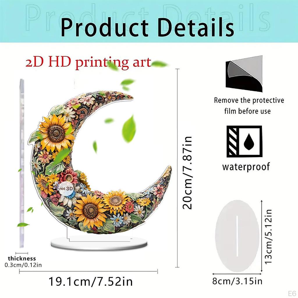 2D Flat Colorful Pattern Table Sign Acrylic Accessories Waterproof Multipurpose with Base Desk