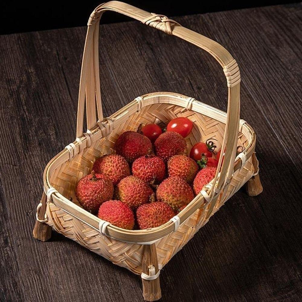 Multi-purpose Retro Bamboo Basket Bamboo Woven Small Size Snack Basket Handmade Fruit Basket Snack Fruit Organization