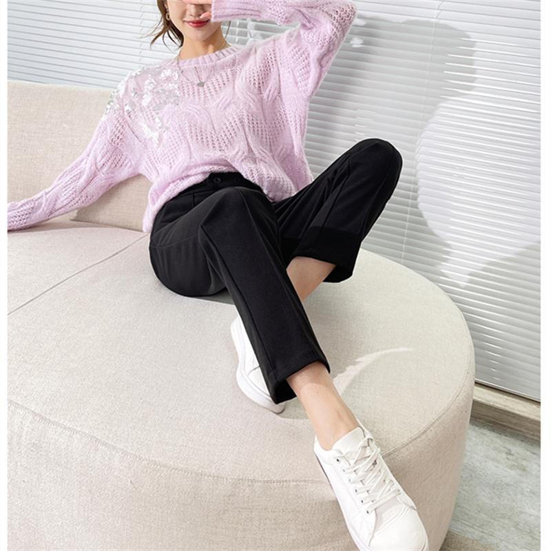 Осенне-зимние модные утепленные повседневные брюки в стиле Харадзюку, свободные брюки с высокой талией, корейские тонкие женские шерстяные брюки-карандаш