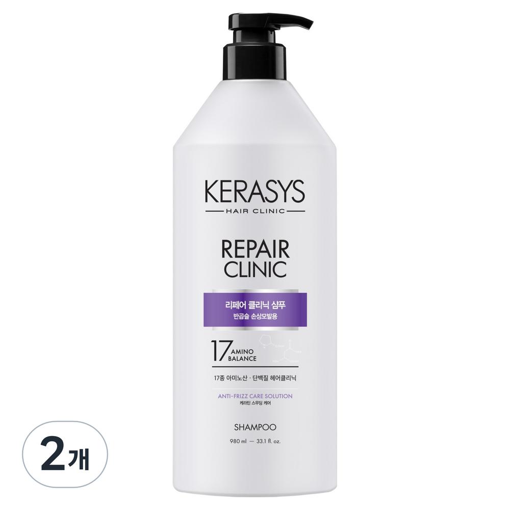 Kerasis Repair Clinic Разглаживающий уход Протеиновый шампунь для волнистых и поврежденных волос 980 мл 2 шт