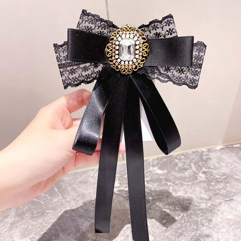 Rhinestone Pearls Tie Black Decoration Shirt Tie Hand-beaded Lace Necktie Women