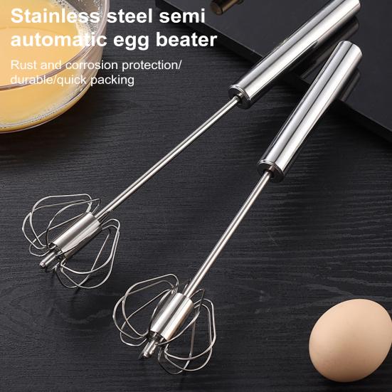 Semi-Automatic Whisk Stainless Steel Egg Beater Hand Push Rotary Egg Mixer Blender Handheld