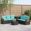 Sofa Set 8 Pieces Black and Blue Poly Rattan and Steel