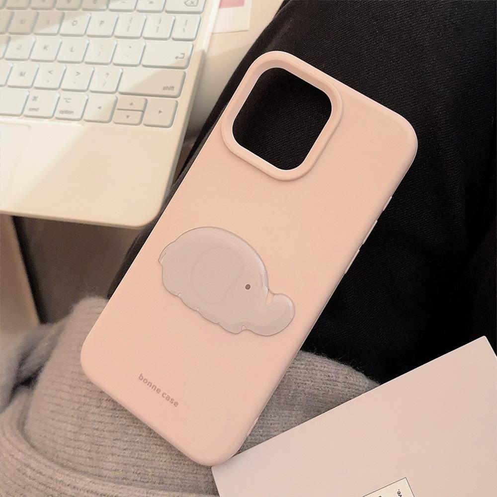 Cute Little Gray Elephant 17pro Max Apple 16 Mobile Phone Case Silicone Iphone14 Suitable for 13 Stereo Patch