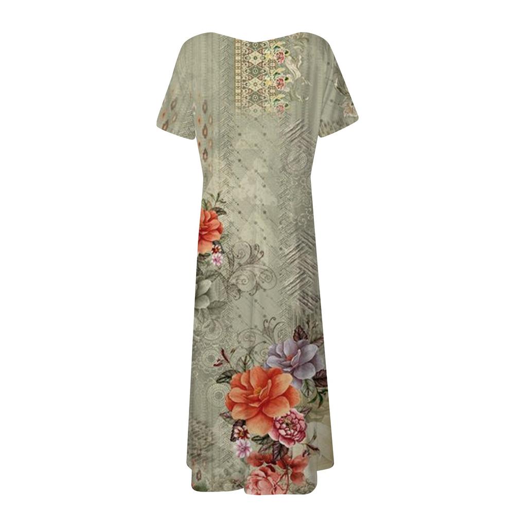 Women's Fashion And All-match Summer Temperament V-neck Printed Short-sleeved Dress