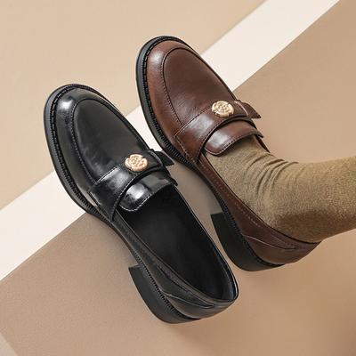 Новые женские мокасины Британские кожаные туфли Туфли в стиле колледжа Ретро коричневые черные туфли на широком каблуке Туфли-лодочки на тонком каблуке без застежек