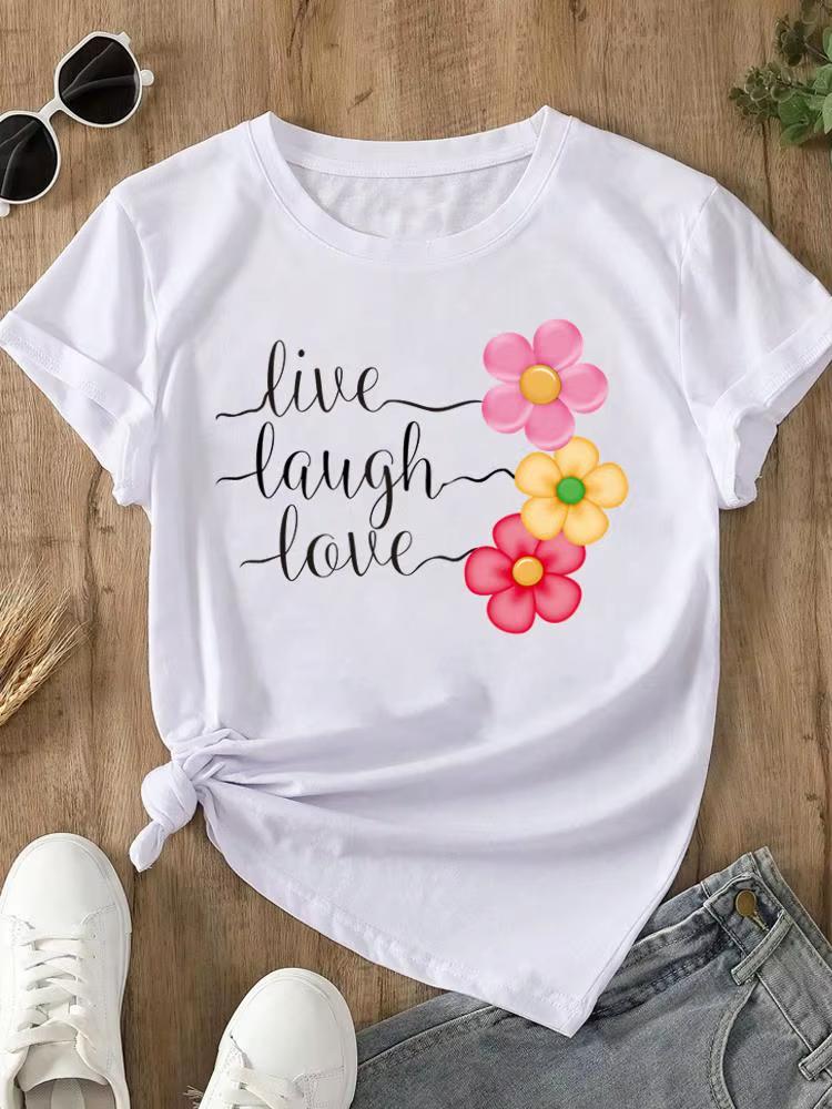 Sweet Flower Style Cute Unisex Tee T Clothing Fashion Casual Ladies Graphic Clothes Print White Short Sleeve ONeck TShirts