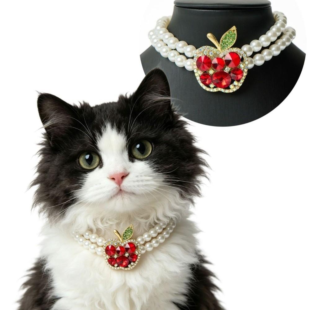 Bling Pet Pearl Necklace Double Layer Bead Chain Pet Simulated Pearl Collar Birthday Photos