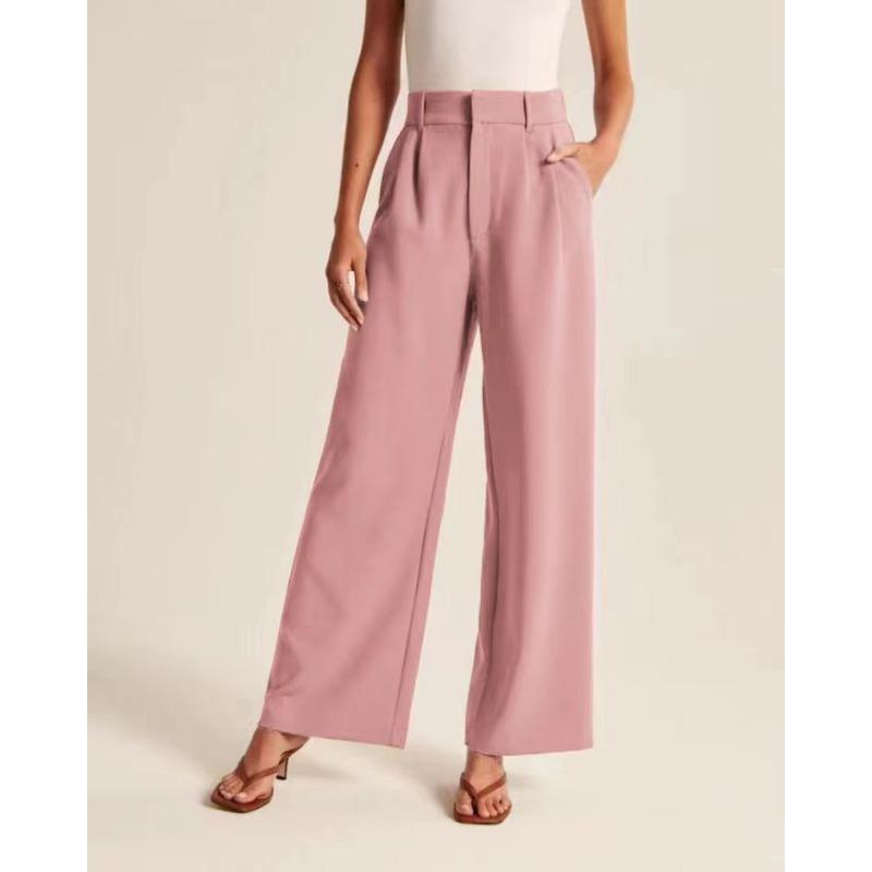 Весенние и летние женские брюки с драпировкой, тонкие однотонные брюки с высокой талией и широкими штанинами, повседневные костюмные брюки