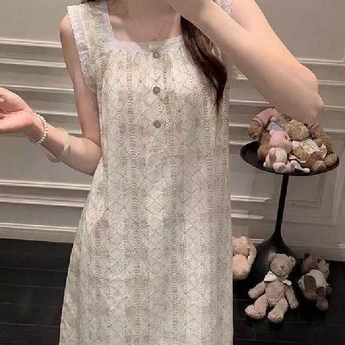 [With chest pad] Pure desire girl nightdress with chest pad summer women's pajamas, new models can be worn outside casual loungewear