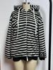 2025 Autumn/Winter Black & White Striped Plush Hooded Jacket