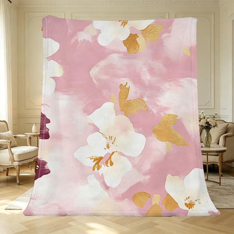 Floral Series Hemmed Flannel Throw Blanket Soft Cozy Warm Blanket for Home, Sofa Napping, Christmas & Halloween