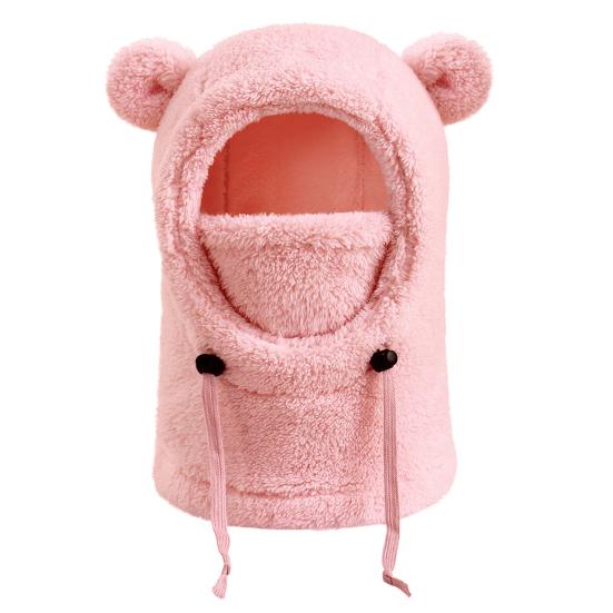 Children Hat with Adjustable Face Guard Full Coverage Ski Hat Cartoon Bear Ear Design Cold Weather Face Guard Scarf Hat