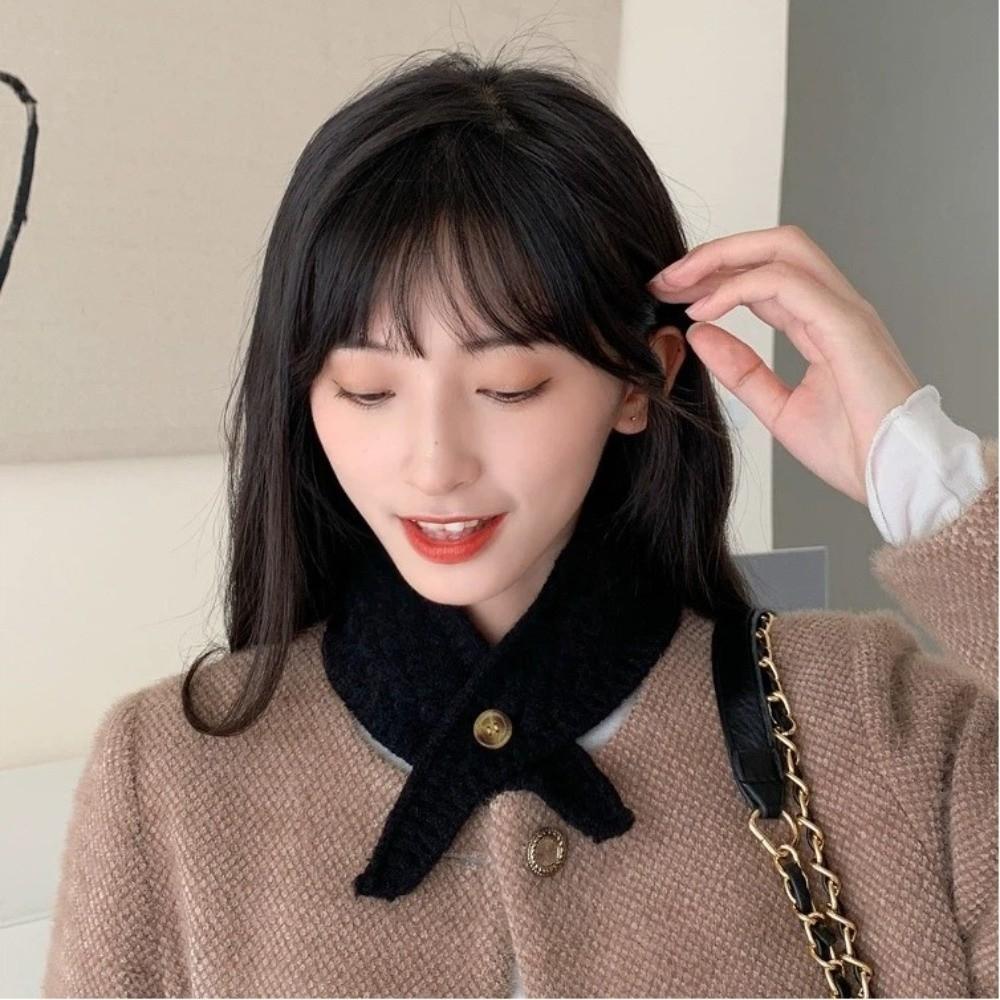 Keep Warm Neck Scarf Cold Resistant Knitted Cross Scarf Fashionable False Collar Female