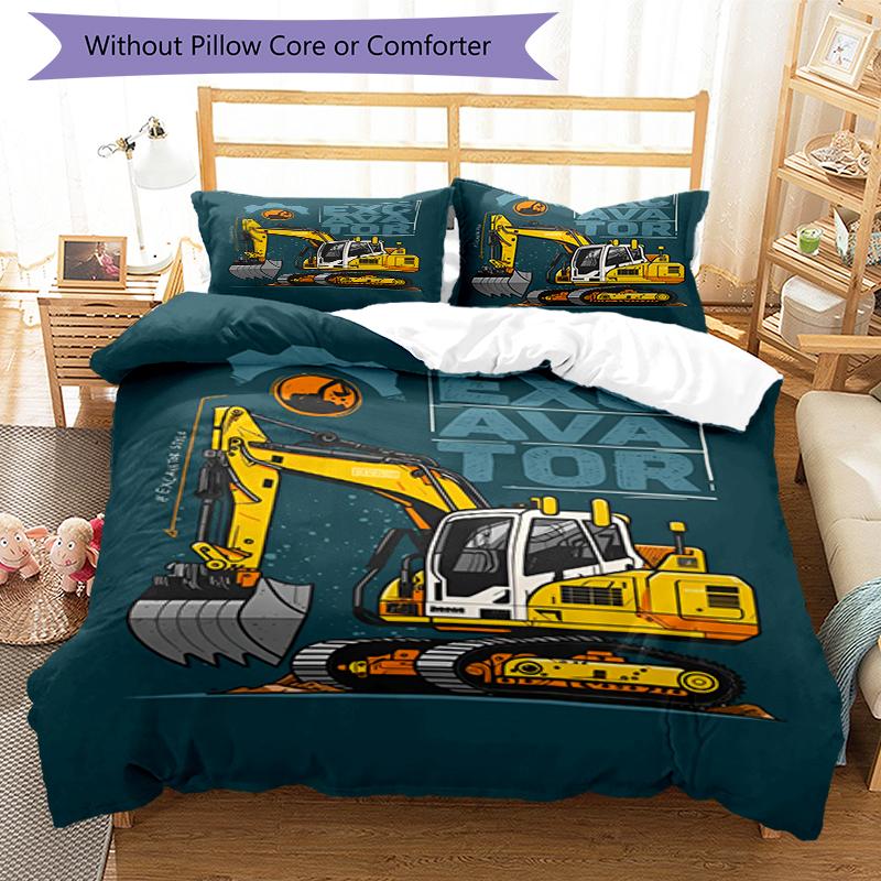 3pcs excavator Bedding Set Duvet Cover Closure Includes 1 Duvet Cover & 2 Pillowcases, Soft and Comfortable for All Seasons.