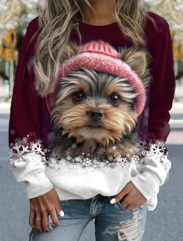 Женский пуловер большого размера, свитшот, мода с собаками, повседневная спортивная футболка, активная спортивная одежда, 3D-принт, круглый вырез, длинный рукав, топ, женская одежда