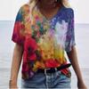 Летняя женская трендовая футболка с принтом граффити, модная, цветная, с V-образным вырезом и короткими рукавами