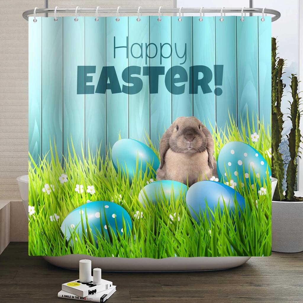 Весенняя Пасхальная Занавеска для душа Счастливый Кролик Кролик Яйца Цветочный Сад Цветочный Праздничный Водонепроницаемая Занавеска для душа для ванной комнаты с крючками