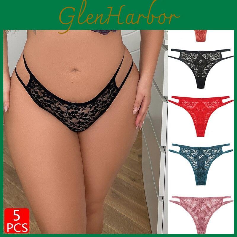 5pcspack Panties Plus Size Julexy For Women Sexy Transparent Lace Underwear Thongs 1xl 2xl 3xl 4xl Lingerie See Through Briefs