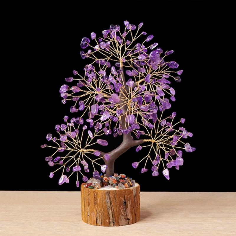 Crystal Tree Figurine Home Desktop Decors Lucky Ornament Handmade Bonsais Money Tree for Fengshui Enthusiasts Decoration