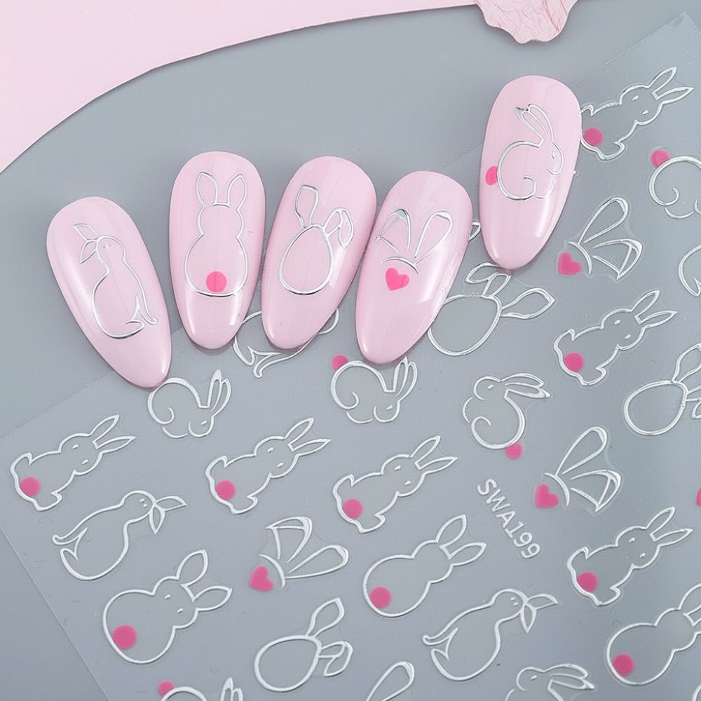 Rabbit Ears Nail Art Decals Waterproof Nail Decals New Easter Rabbit 3D Nail Stickers  Manicure DIY