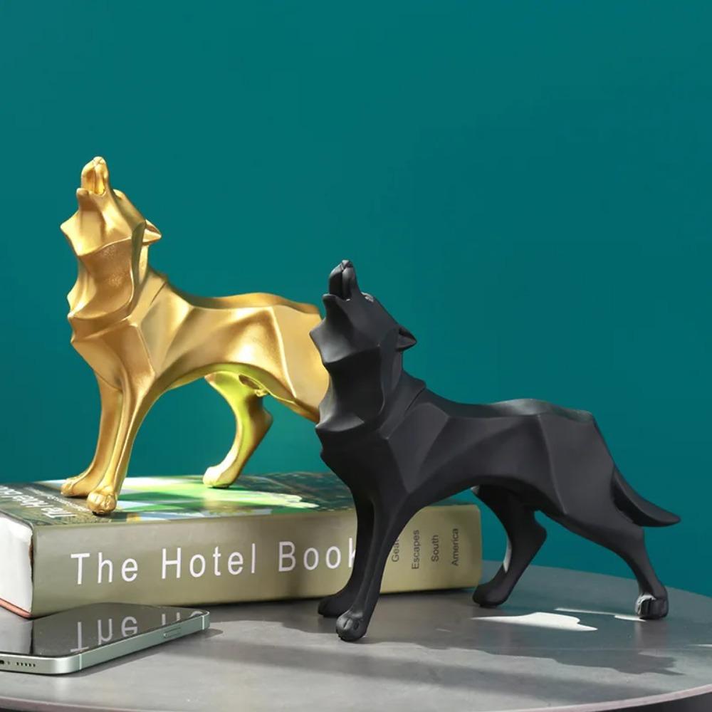 Геометрическая абстракция Статуя черного волка Изделия из смолы Офисная книжная полка Украшение стола Украшения для дома