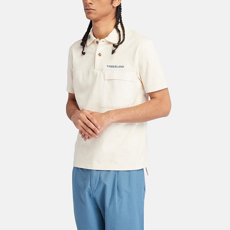 Timberland Однотонная повседневная рубашка-поло с коротким рукавом для мужчин, винтажно-белая A666W-CM9