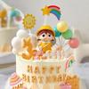 Детский мультяшный рюкзак с желтой шляпой, украшения для торта - милые фигурки мальчика и девочки, воздушные шары, радуга, топперы для дня рождения