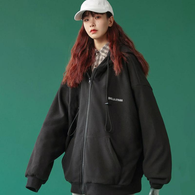 Весенне-осенний стиль, свободный универсальный спортивный кардиган на молнии, свитер с капюшоном, женское пальто