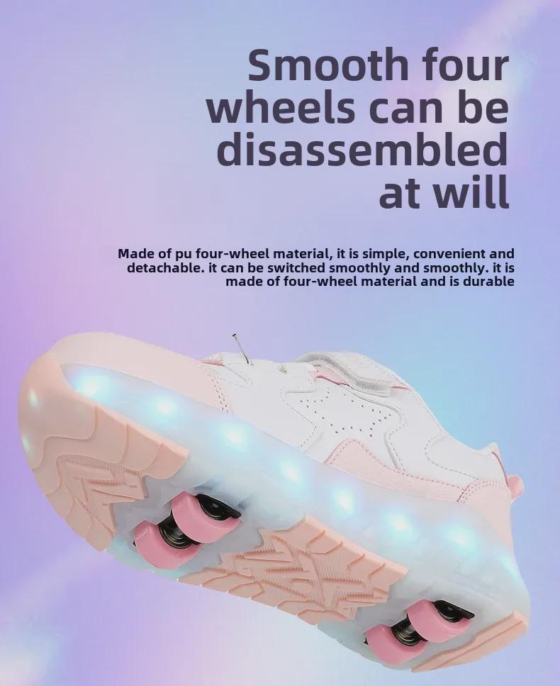 Детские 4-колесные роликовые коньки двойного назначения для мальчиков и девочек - двухрядные коньки